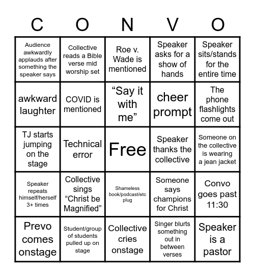 Convo Bingo Fall 22 Bingo Card