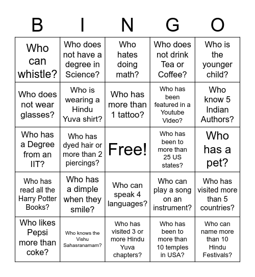 ICE BREAKER Bingo Card