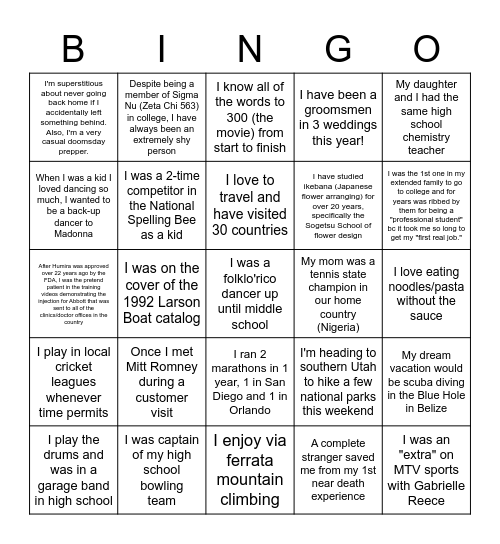 FUN FACT Bingo Card