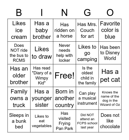 Panther Time Bingo Card