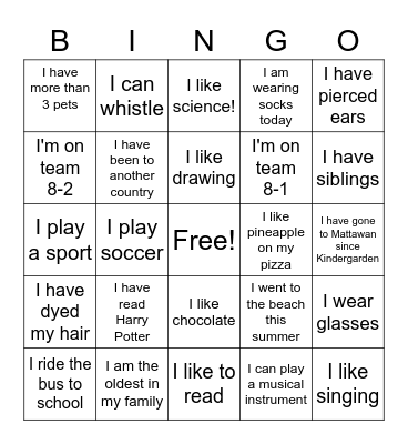 Get to know you Bingo Card