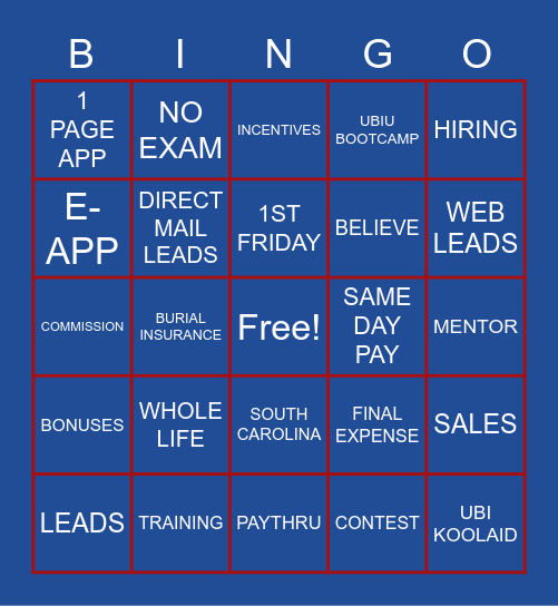 UBI Bingo Card