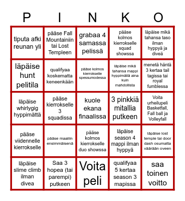 Fall Guys Bingo Card