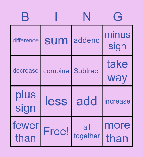 Math words bingo Card