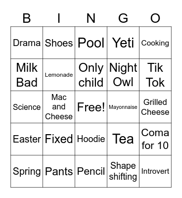 Joey Sternal Bingo Card