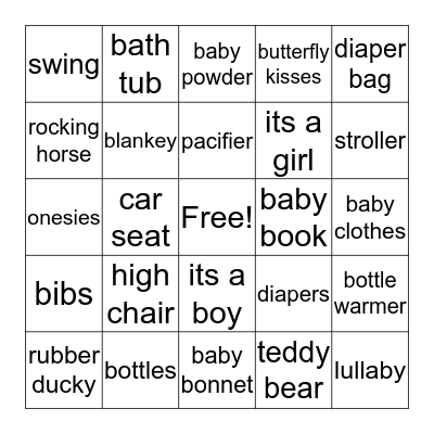 Baby Shower Bingo Card