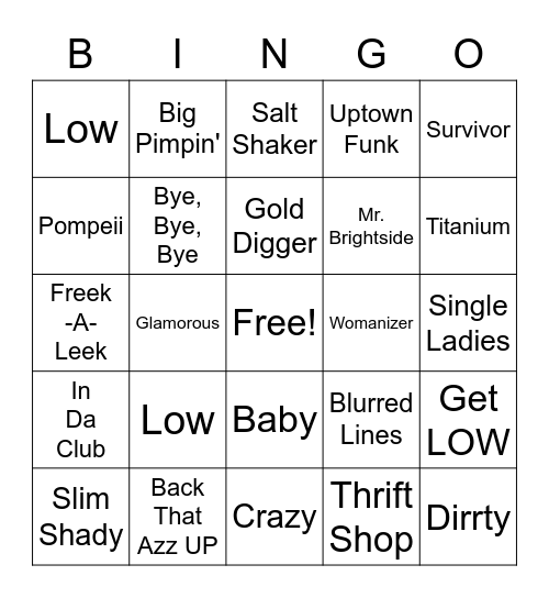 2000's Music Bingo Card