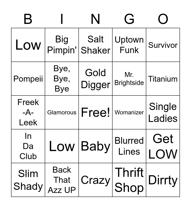 2000's Music Bingo Card