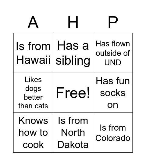 AHP First Meeting Bingo Card