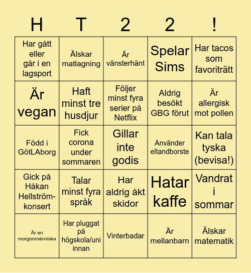 Psykologens sociala bingo! Bingo Card