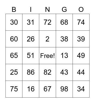 Los Numeros Bingo Card