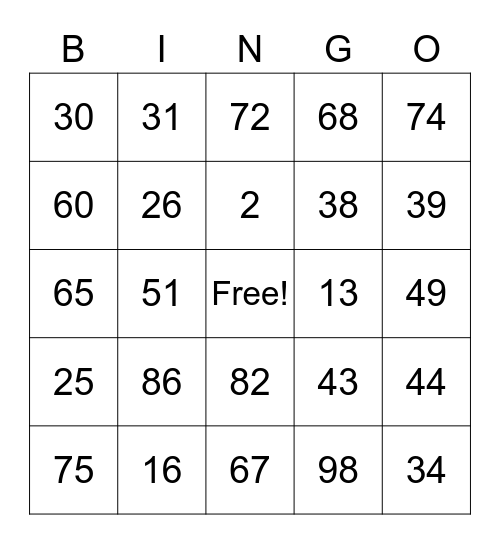 Los Numeros Bingo Card