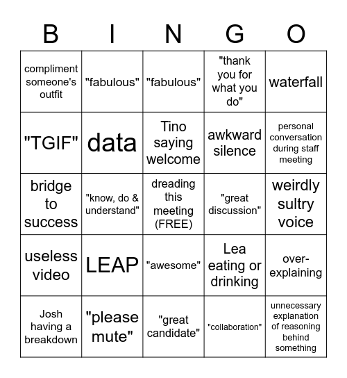 OGCS Meeting Bingo Card