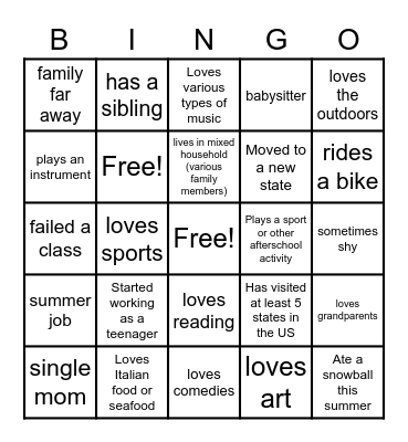 How are we alike? Bingo Card