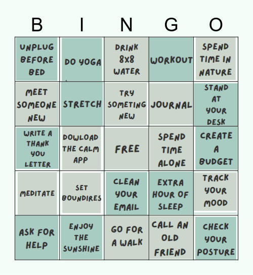 Self Care BINGO Card