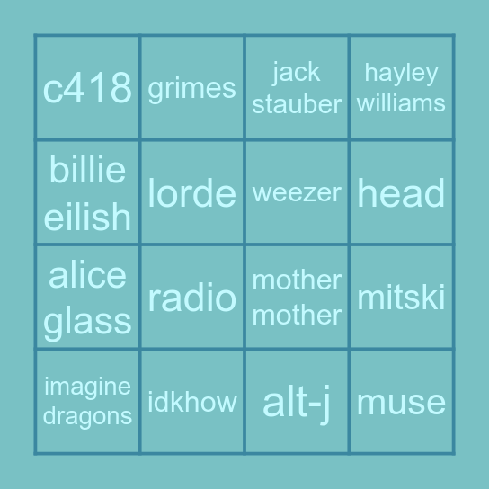 how similar is your music taste to me Bingo Card