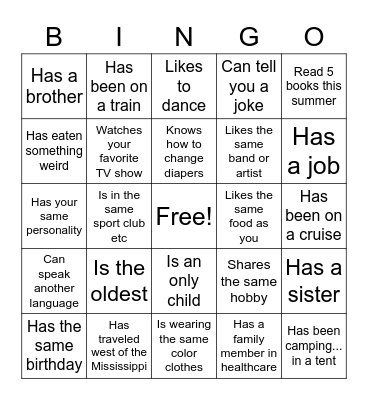 Welcome Back Bingo Card