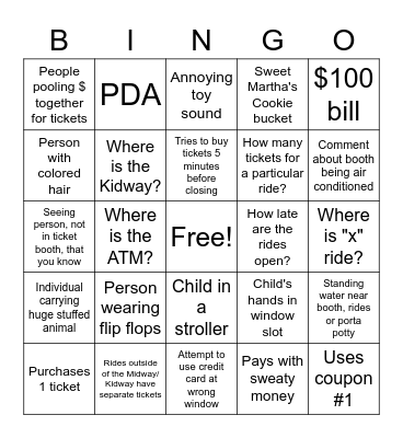 State Fair Midway Fun Bingo Card