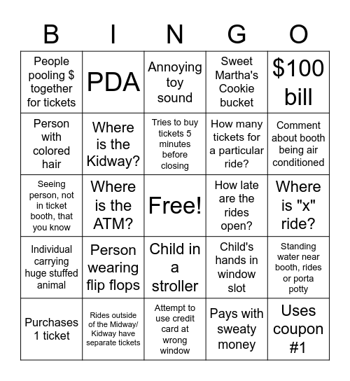 State Fair Midway Fun Bingo Card