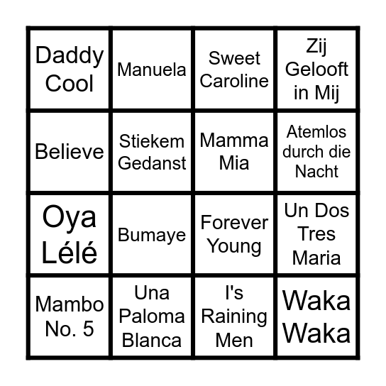 Disco Bingo Sweet '60 Bingo Card