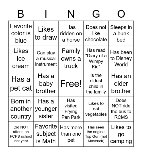 Panther Time Bingo Card