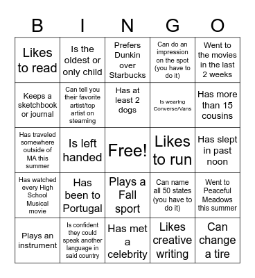 Get To Know You Bingo- English Day 1! Bingo Card