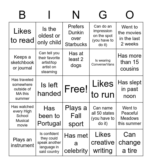 Get To Know You Bingo- English Day 1! Bingo Card