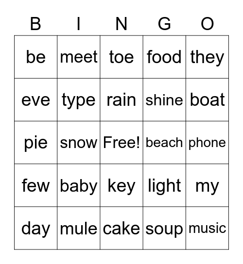 Long Vowel Sound Bingo Card