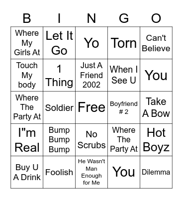2000s R&B Bingo Card