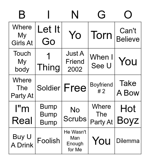 2000s R&B Bingo Card