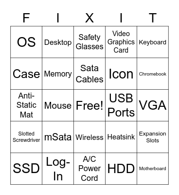 Computer FIXIT Bingo Card