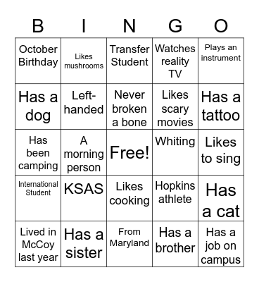 Icebreaker Bingo Card