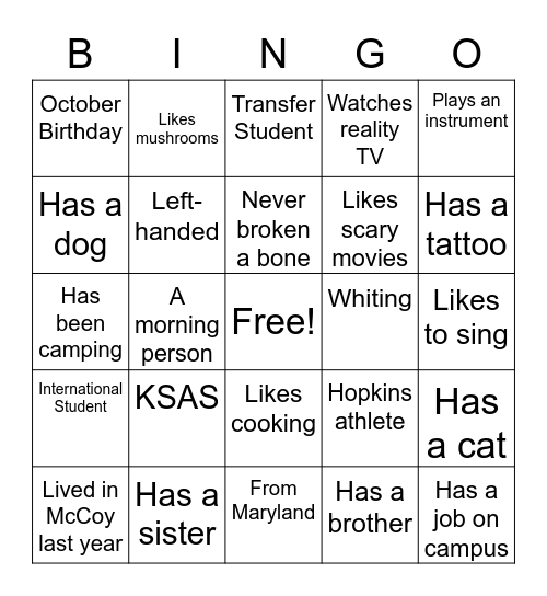 Icebreaker Bingo Card