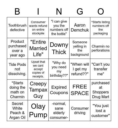 P&G MBG Bingo Card