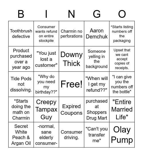 P&G MBG Bingo Card