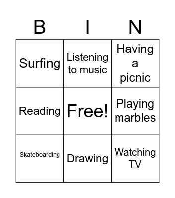Leisure activities Bingo Card