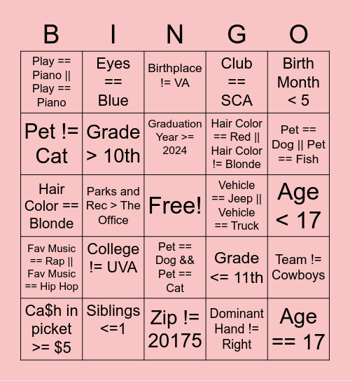 Untitled Bingo Card