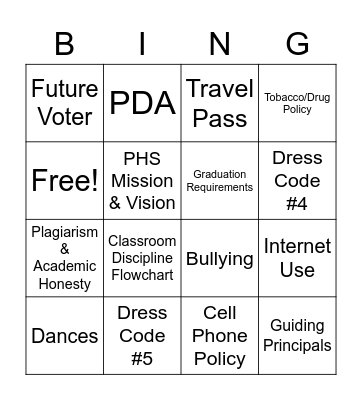 PAIDEIA STUDENT HANDBOOK BINGO Card