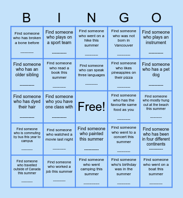 Human Bingo Card