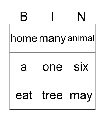 October Sight Words Bingo Card