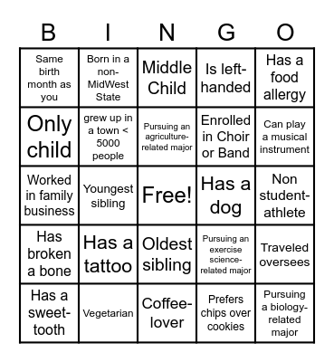 University Seminar Bingo Card