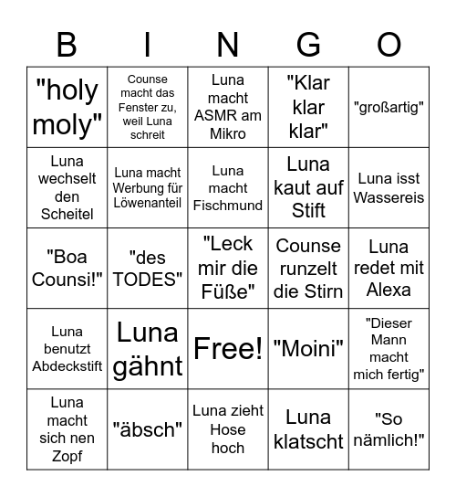 Luna Bingo Card