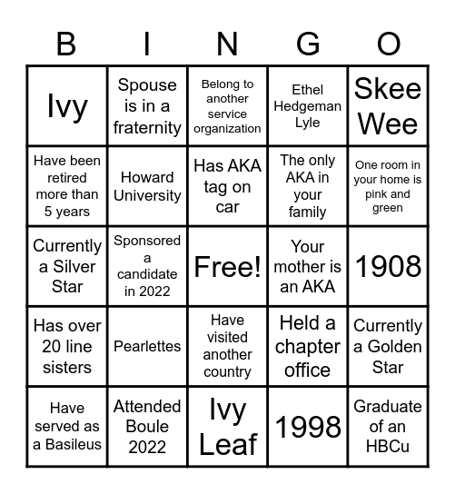 PHI OMEGA OMEGA Bingo Card