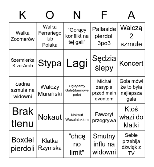 Oglądanie Gal MMA z Konfą Bingo Card