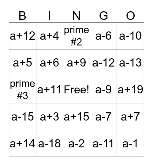 Factoring x^2 + bx + c Bingo Card