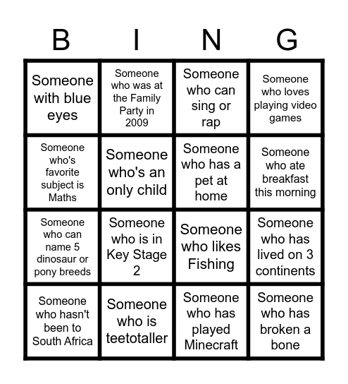 Human Bingo Card