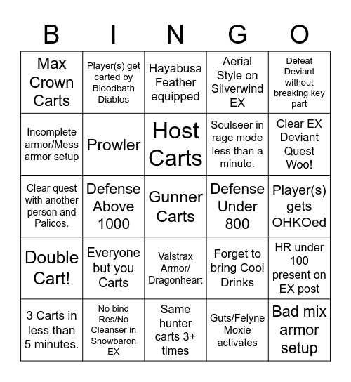 Deviant Monster Bingo Card