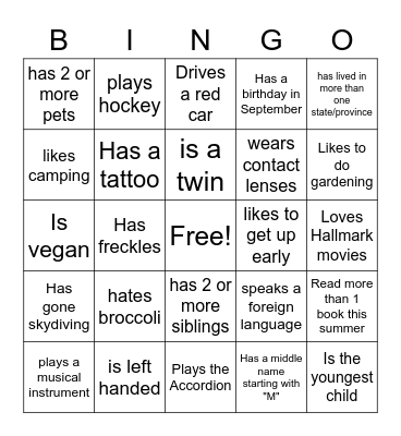 Pedalheads People Bingo Card