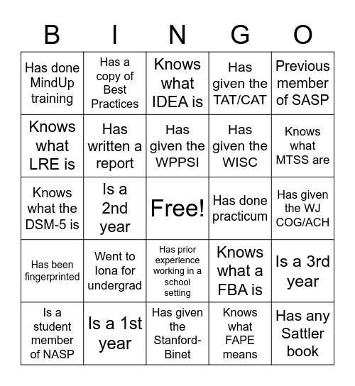 Iona Bingo Card