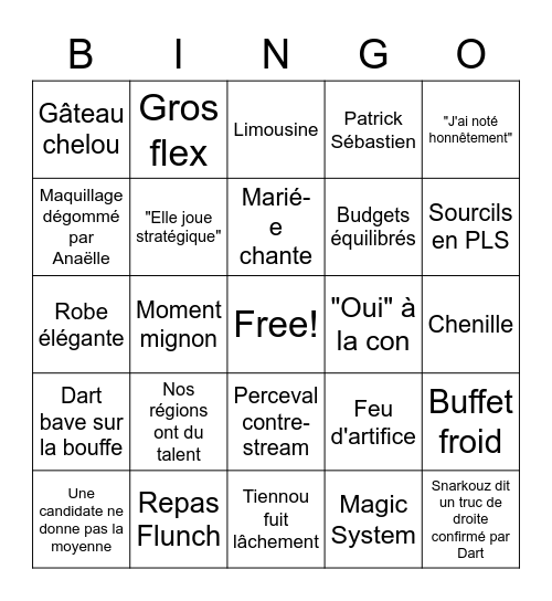 4 mariages pour 1 lune de miel Bingo Card
